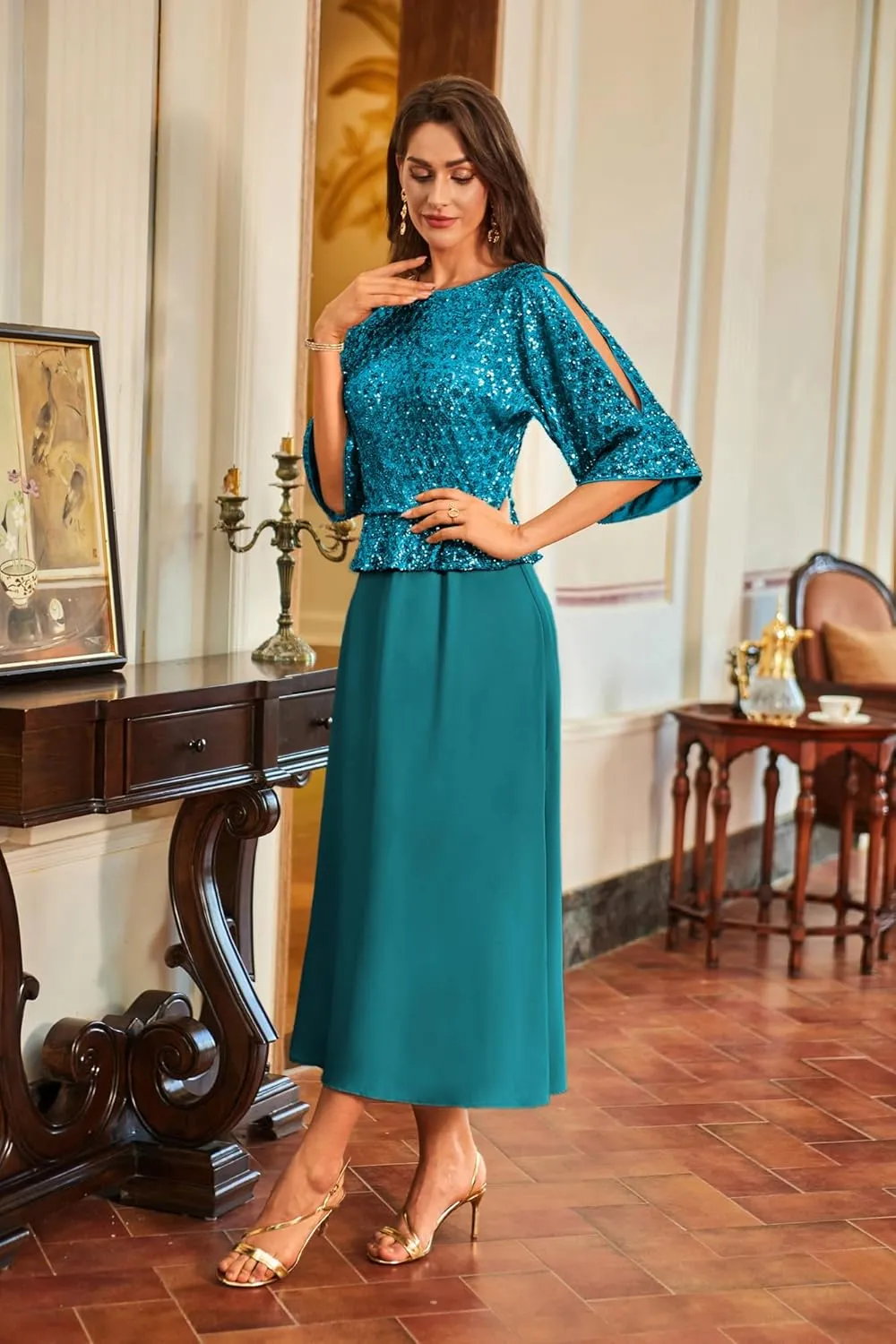 GRACE KARIN Sequin Dress for Women 2025 Mother of The Bride Dresses Wedding Guest Formal Chiffon Evening Gown