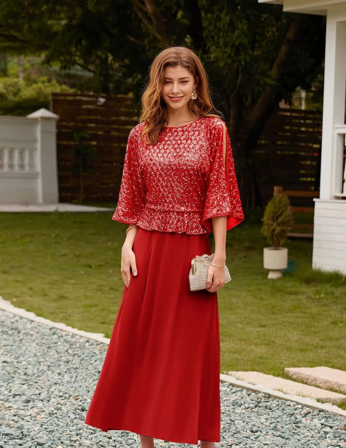 GRACE KARIN Sequin Dress for Women 2025 Mother of The Bride Dresses Wedding Guest Formal Chiffon Evening Gown