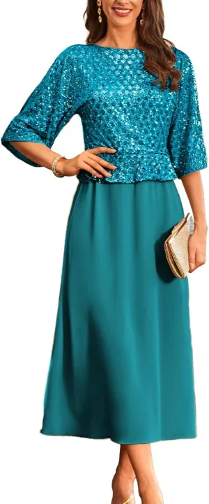 GRACE KARIN Sequin Dress for Women 2025 Mother of The Bride Dresses Wedding Guest Formal Chiffon Evening Gown