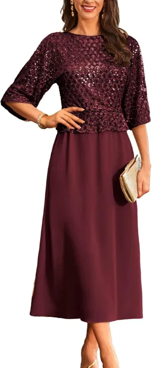 GRACE KARIN Sequin Dress for Women 2025 Mother of The Bride Dresses Wedding Guest Formal Chiffon Evening Gown