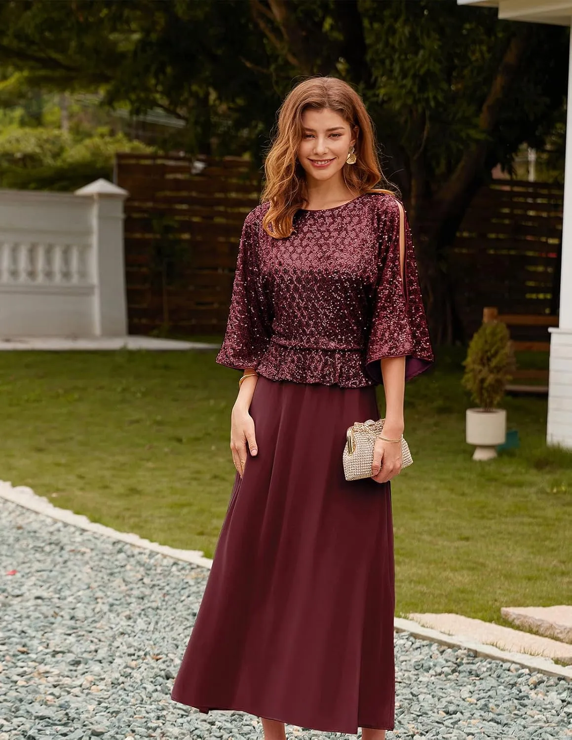 GRACE KARIN Sequin Dress for Women 2025 Mother of The Bride Dresses Wedding Guest Formal Chiffon Evening Gown