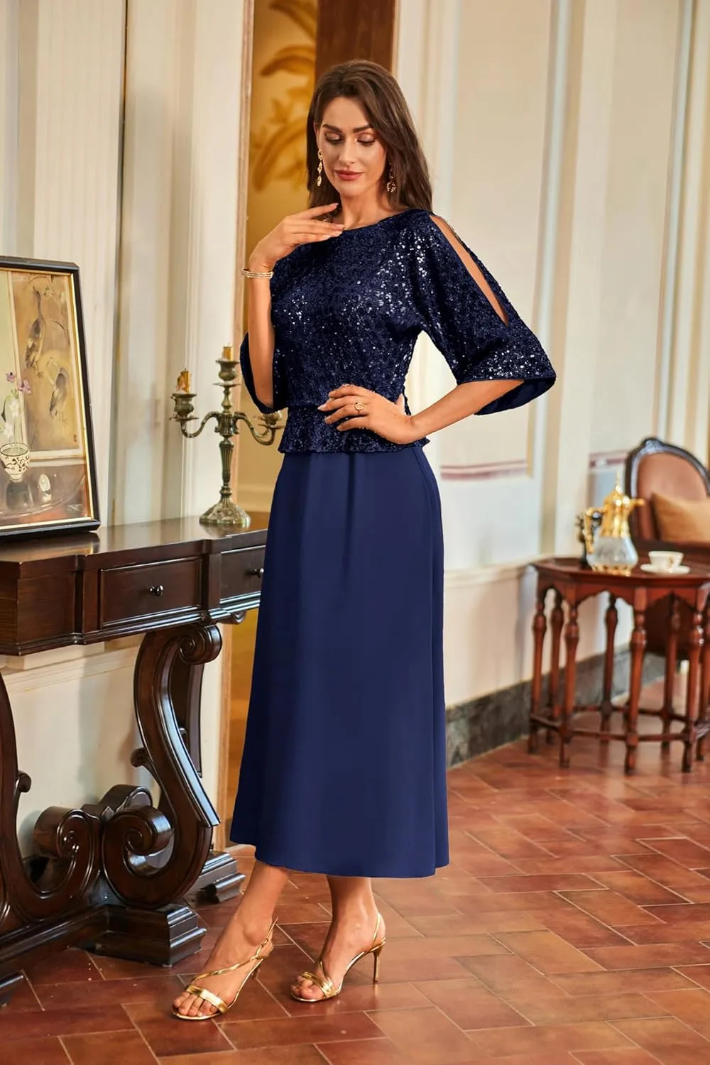 GRACE KARIN Sequin Dress for Women 2025 Mother of The Bride Dresses Wedding Guest Formal Chiffon Evening Gown