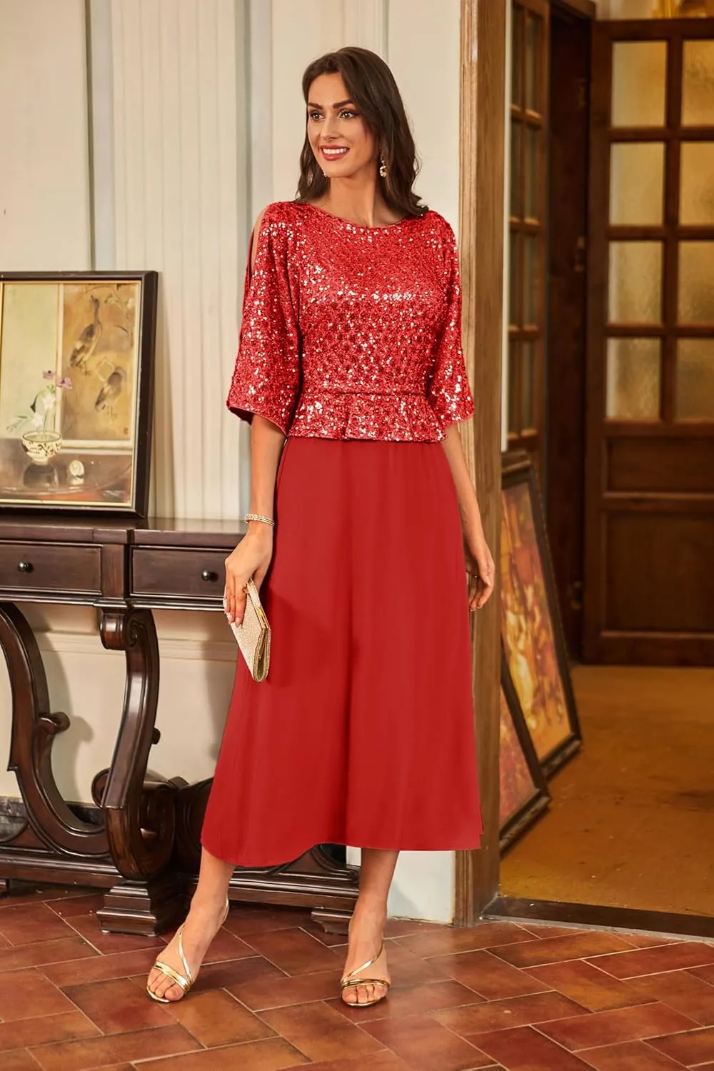GRACE KARIN Sequin Dress for Women 2025 Mother of The Bride Dresses Wedding Guest Formal Chiffon Evening Gown