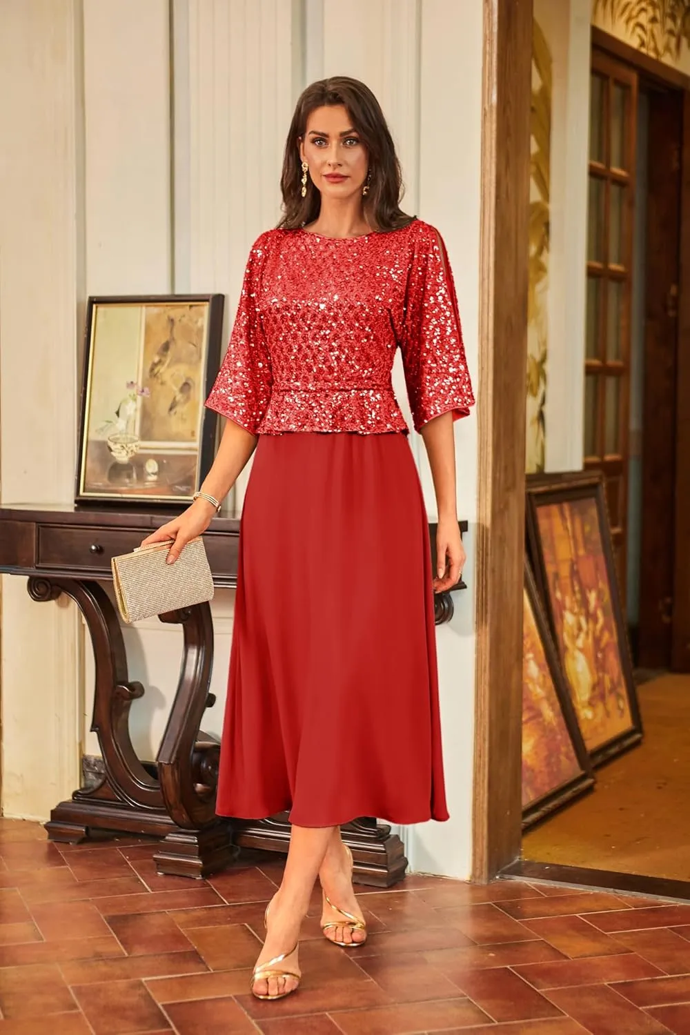 GRACE KARIN Sequin Dress for Women 2025 Mother of The Bride Dresses Wedding Guest Formal Chiffon Evening Gown