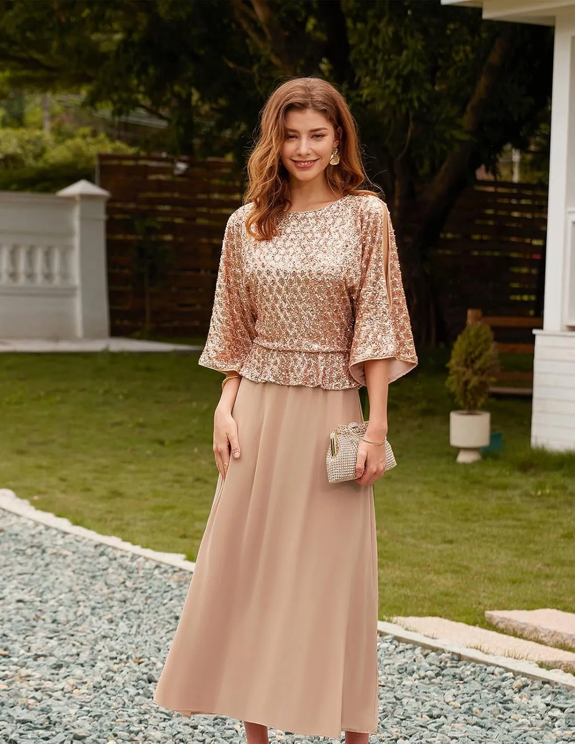 GRACE KARIN Sequin Dress for Women 2025 Mother of The Bride Dresses Wedding Guest Formal Chiffon Evening Gown