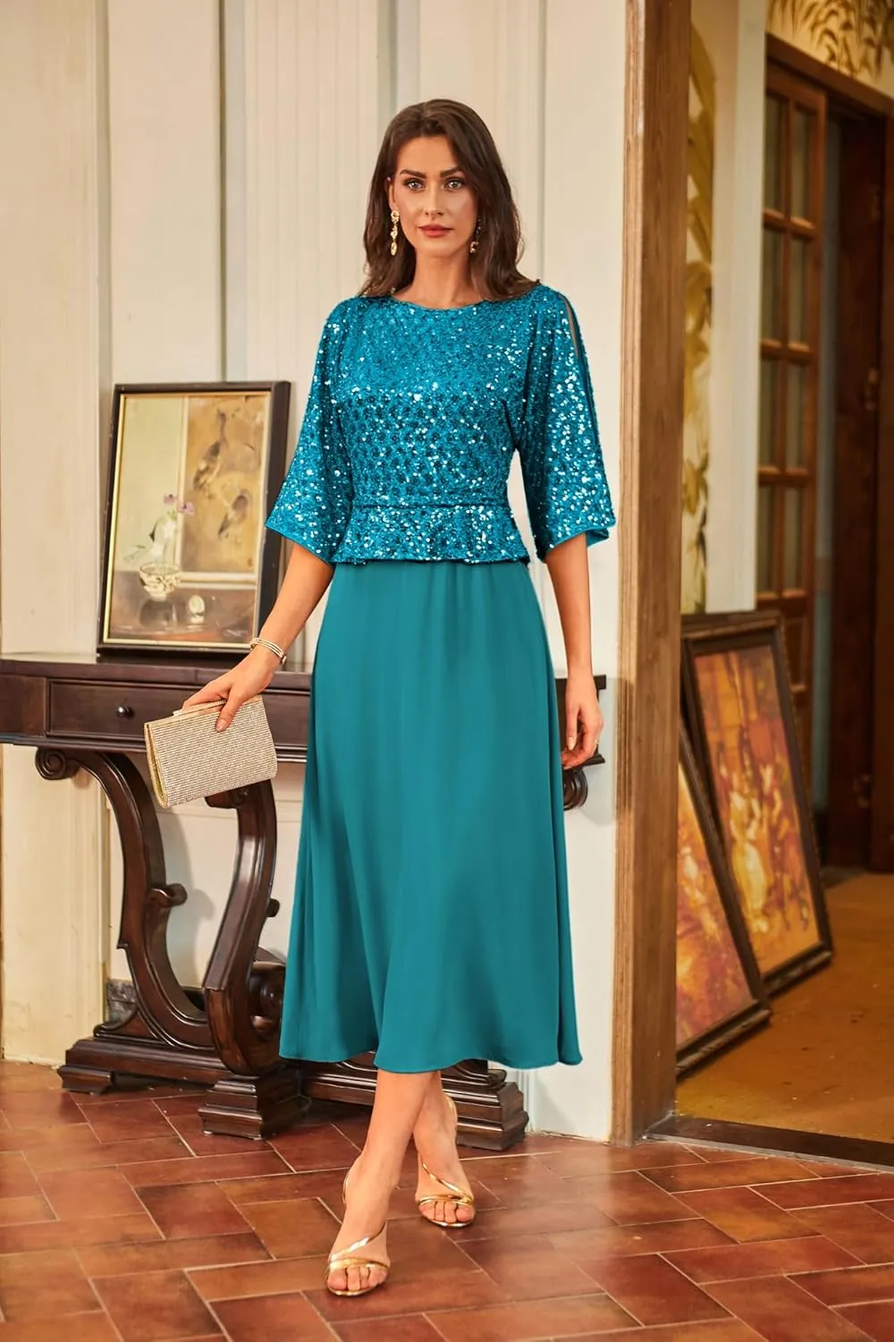 GRACE KARIN Sequin Dress for Women 2025 Mother of The Bride Dresses Wedding Guest Formal Chiffon Evening Gown