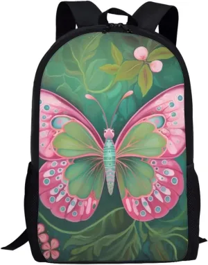 Green Cute Backpack for Girls 17 Inch Bookbag Comfy Padded Lightweight Cartoon Butterfly Backpacks for Girls Kids Student Personalized Durable Large Capacity Travel Daily School Bag