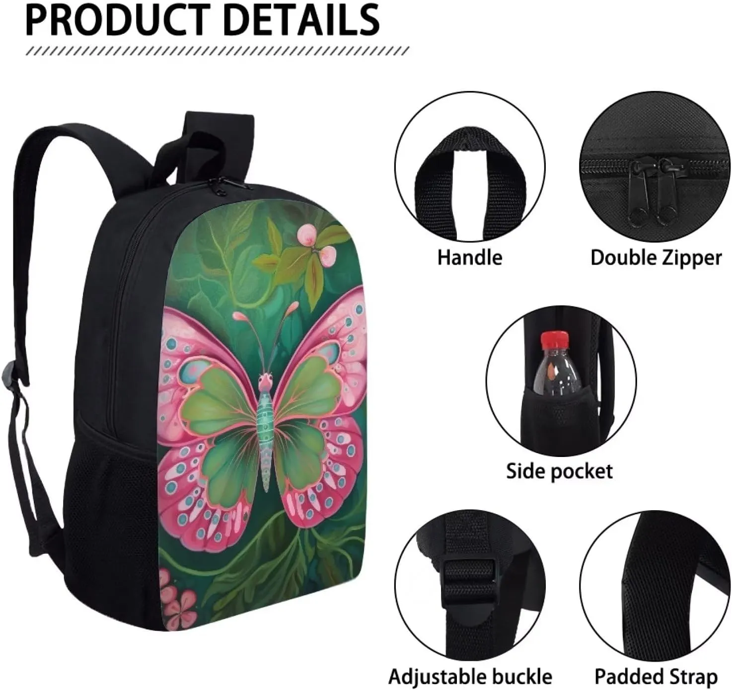 Green Cute Backpack for Girls 17 Inch Bookbag Comfy Padded Lightweight Cartoon Butterfly Backpacks for Girls Kids Student Personalized Durable Large Capacity Travel Daily School Bag