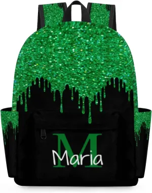 Green Glitter Customized Kids Backpack for Boys Girls Shiny Theme Personalized Preschool Toddler Backpack Kindergarten Nursery Bookbag Travel Children School Bag
