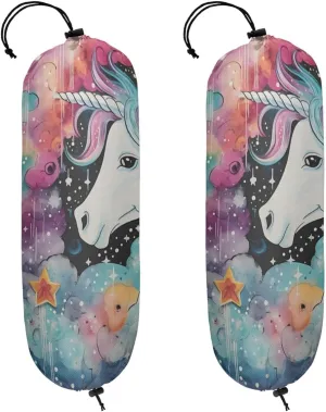 Grocery Plastic Bags Holders and Dispenser, Noble Unicorn Shopping Bag Holder Organizer Glitter Unicorn Grocery Bag Carrier Storage for Home Kitchen Office Decor, 2PCS