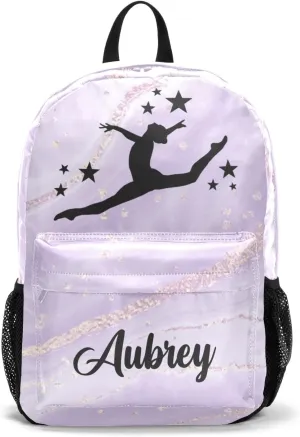 Gymnastic Abstract Marbla Purple Personalized Backpack for Teen Boys Girls,Custom Travel Backpack Bookbag Casual Bag with Name Gift 11.81"(L) x 5.51"(W) x 17.71"(H)
