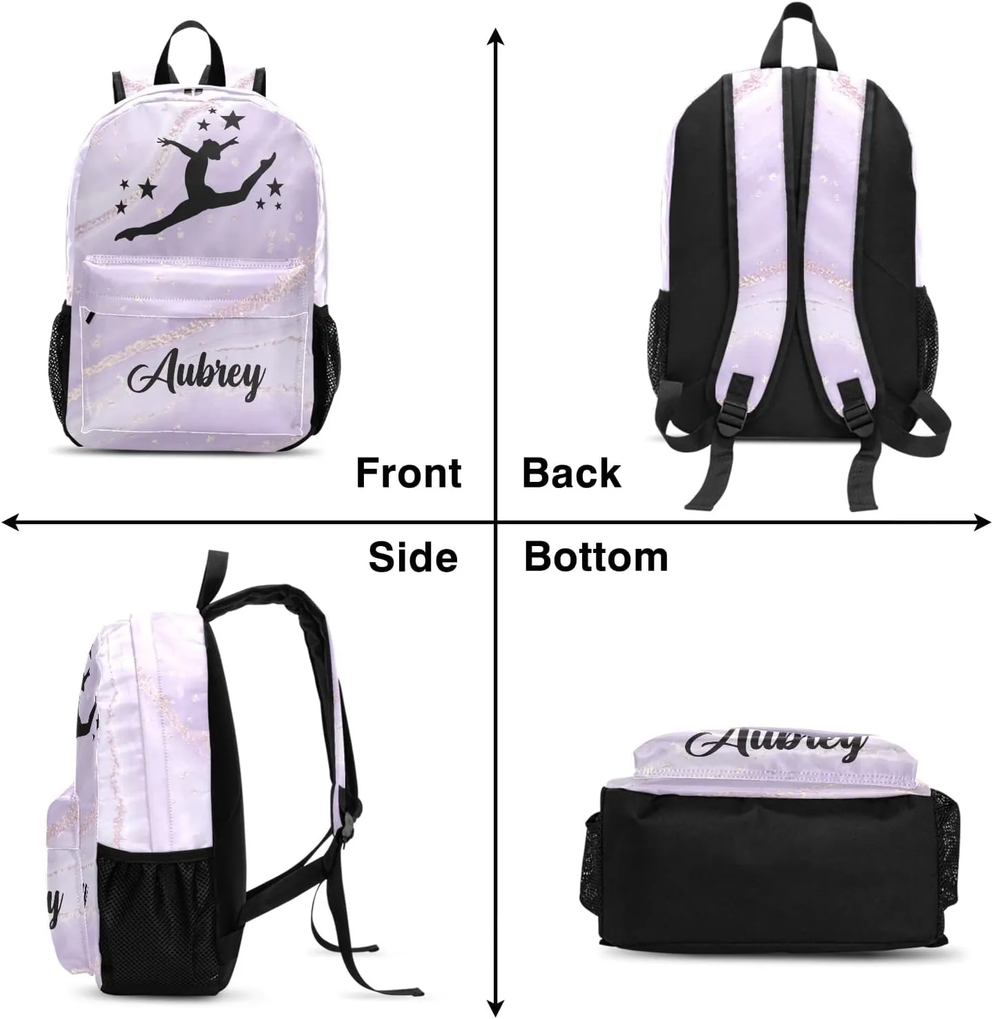 Gymnastic Abstract Marbla Purple Personalized Backpack for Teen Boys Girls,Custom Travel Backpack Bookbag Casual Bag with Name Gift 11.81"(L) x 5.51"(W) x 17.71"(H)