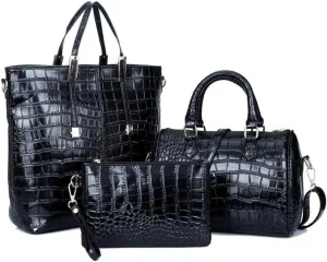 Handbag for Women Leather Shoulder Crocodile Print Top-handle Work Crossbody Purse Shopper Satchel 3Pcs Set