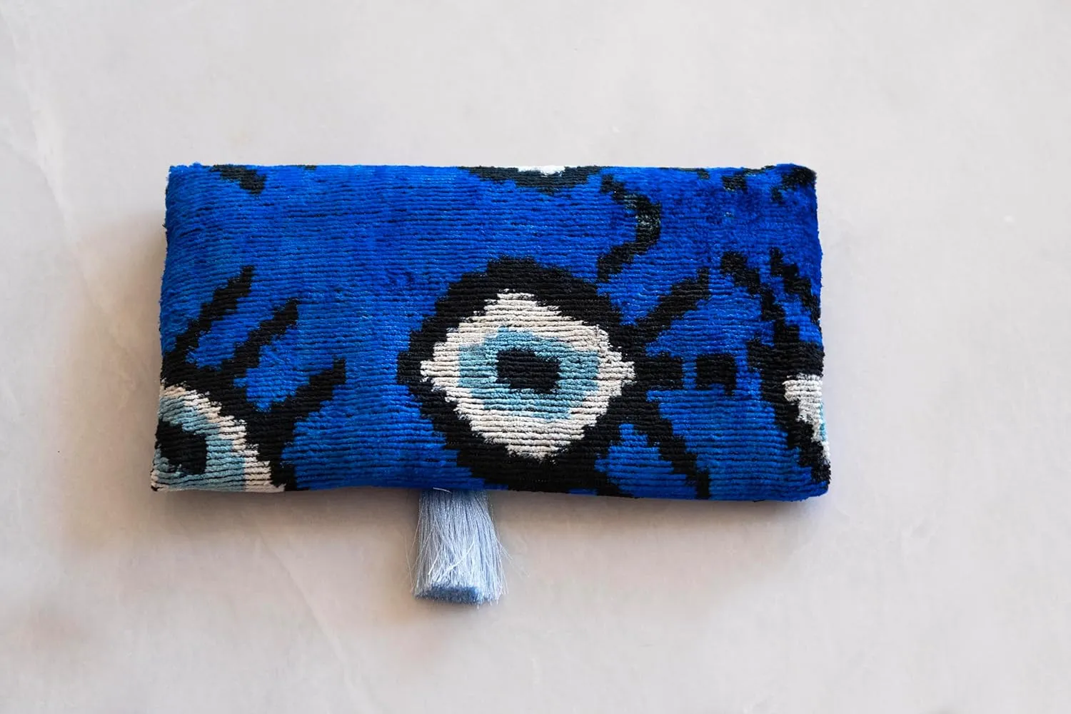 Handmade Ikat Mini Clutch Purse with Tassel for Women, Kayla Clutch Bag with Tassel
