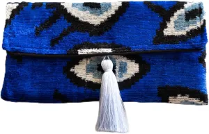 Handmade Ikat Mini Clutch Purse with Tassel for Women, Kayla Clutch Bag with Tassel