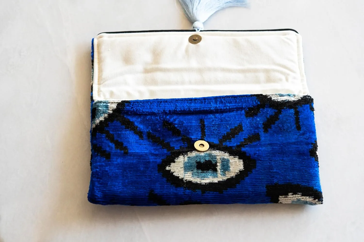 Handmade Ikat Mini Clutch Purse with Tassel for Women, Kayla Clutch Bag with Tassel