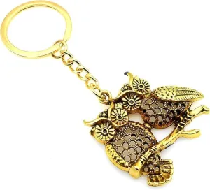 [Handmade Spiritual Designs] Lucky Owl Evil Eye Protection Key Ring – Gold-Plated Key Chain for Wisdom, Positive Vibes, Good Fortune & Prosperity – Spiritual Car, Bag, or Home Charm, Silver, Small