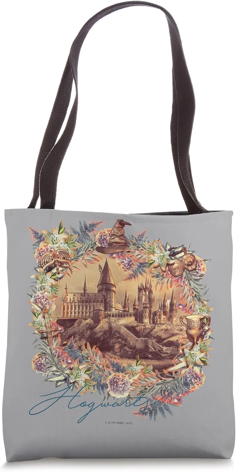 Harry Potter Hogwarts Floral Wreath Tote Bag