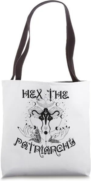 Hex the Patriarchy Floral Moon Feminist Witch Symbols Design Tote Bag