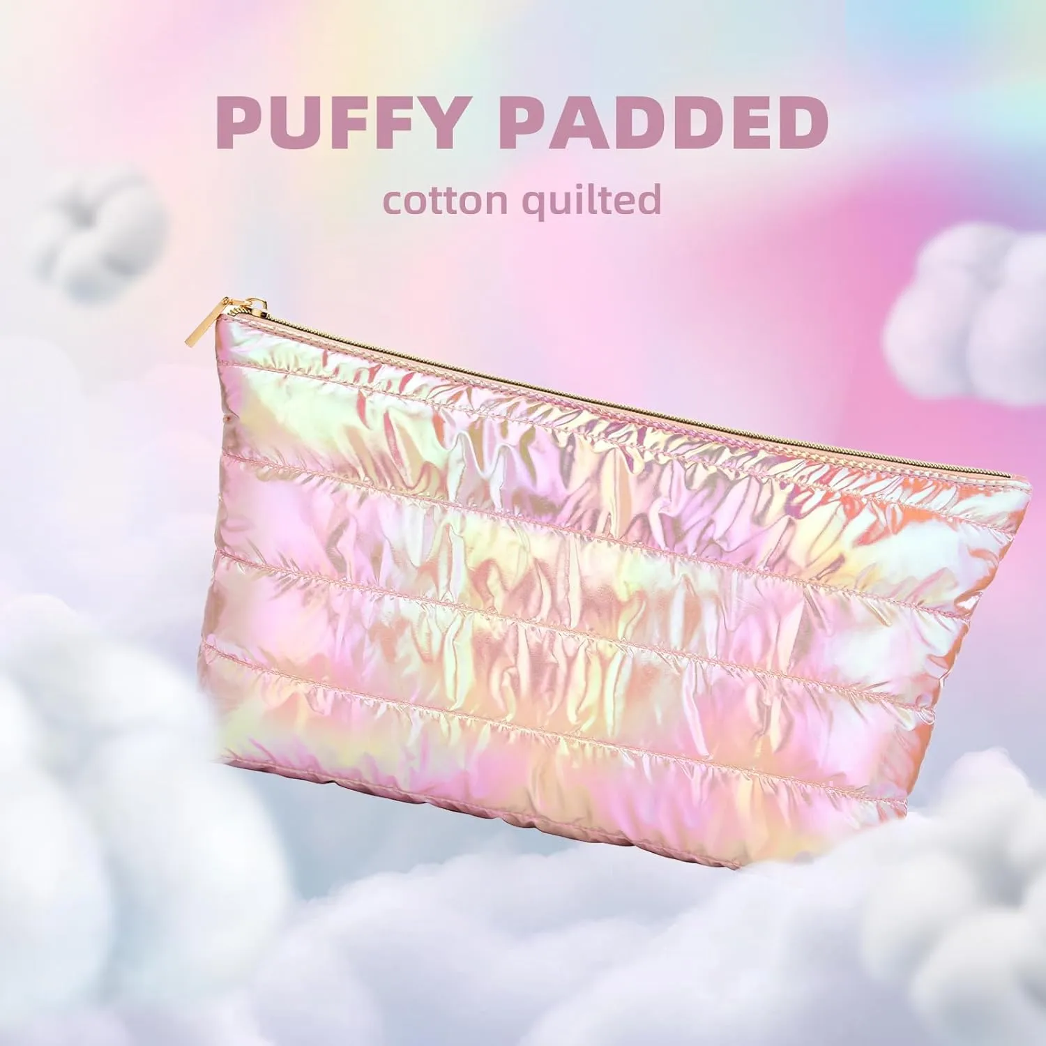 Hiroyuki Iridescent Makeup Bag, 14 inches Cosmetic Bag, Large Capacity Travel-Friendly Pouch (plain, pink)