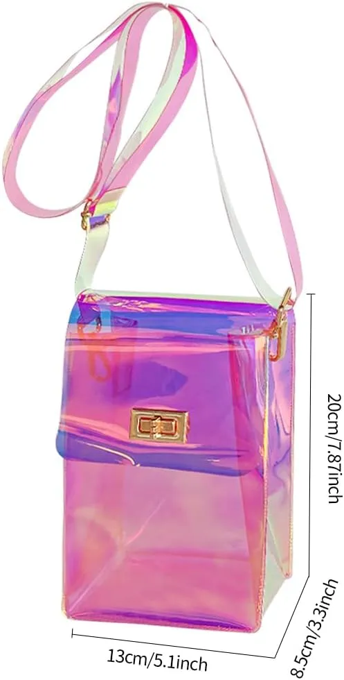 Holographic Clear Bag Stadium Approved - Iridescent Jelly Purse for Women, Neon Crossbody PVC Transparent Handbag with Strap