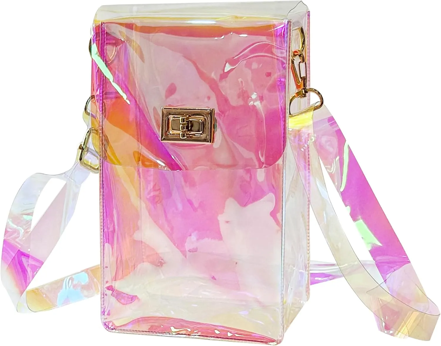Holographic Clear Bag Stadium Approved - Iridescent Jelly Purse for Women, Neon Crossbody PVC Transparent Handbag with Strap