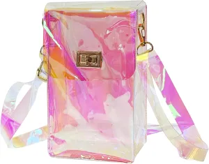 Holographic Clear Bag Stadium Approved - Iridescent Jelly Purse for Women, Neon Crossbody PVC Transparent Handbag with Strap