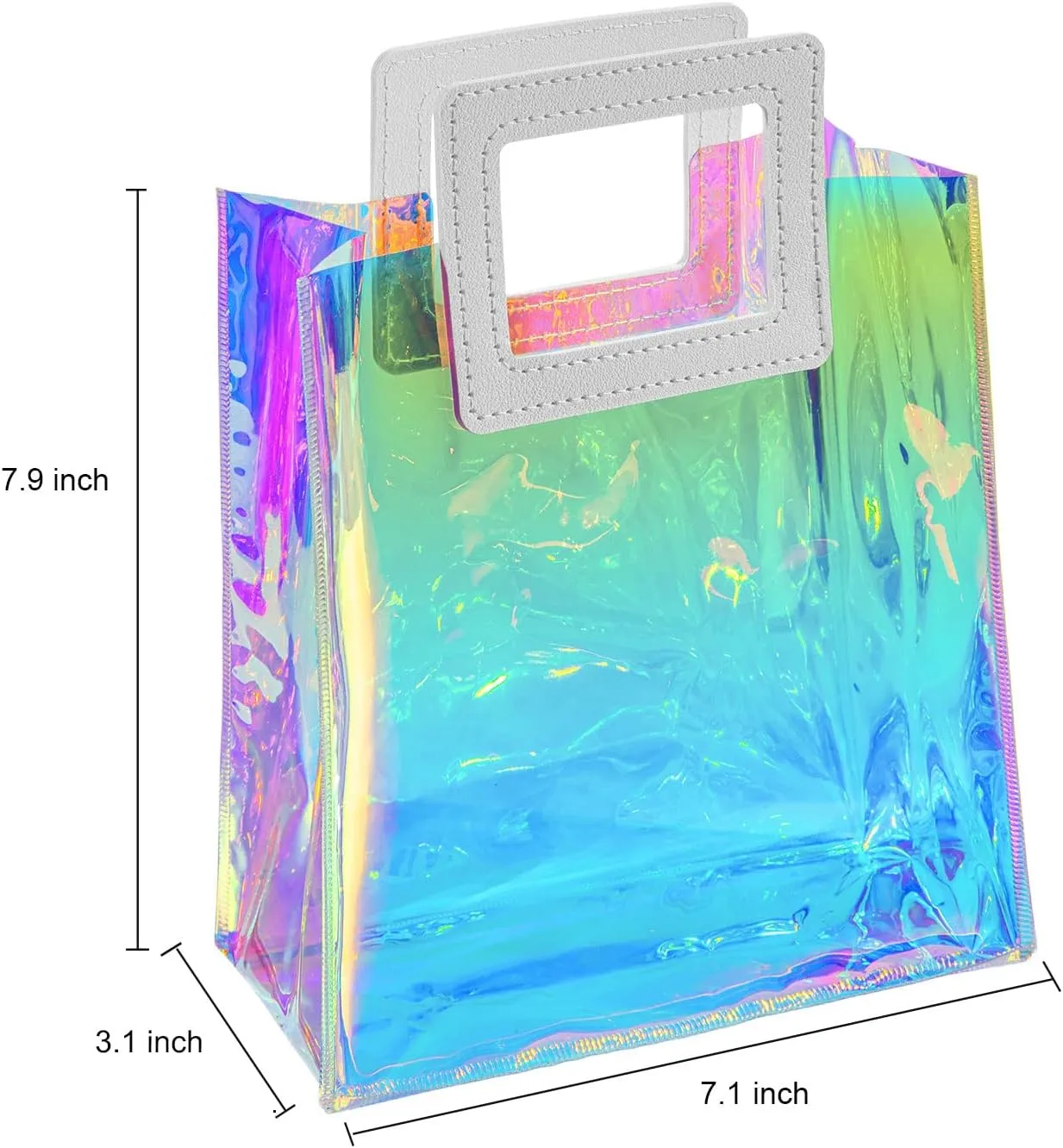 Holographic Small Gift Bags 5 Pack 7.9 * 7.1 * 3.9 Inch with Handles for Women, Girls, Birthday, Christmas, Bachelorette Party Favors, Shopping Reusable Clear Gift Wrap Bag
