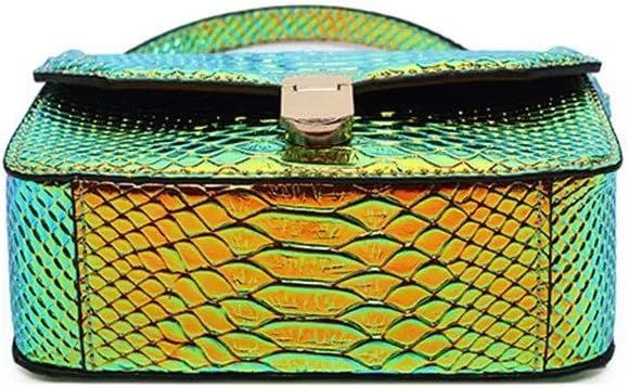 Holographic Snakeskin Crossbody Bag Shoulder Bag Women's Hologram Leather Purse