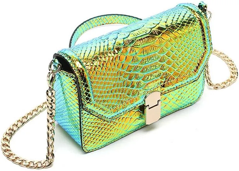 Holographic Snakeskin Crossbody Bag Shoulder Bag Women's Hologram Leather Purse