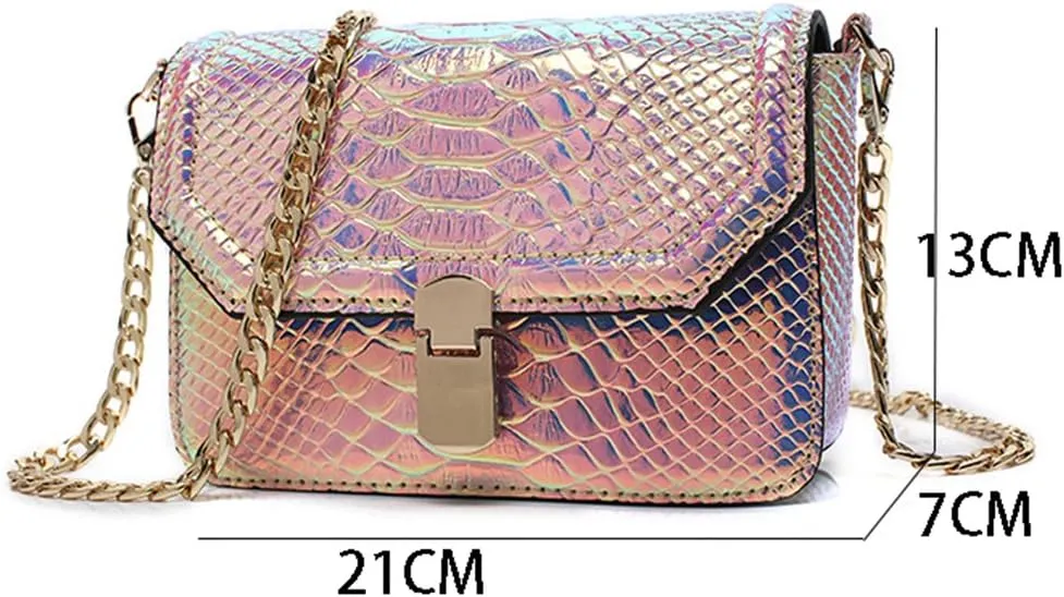 Holographic Snakeskin Crossbody Bag Shoulder Bag Women's Hologram Leather Purse