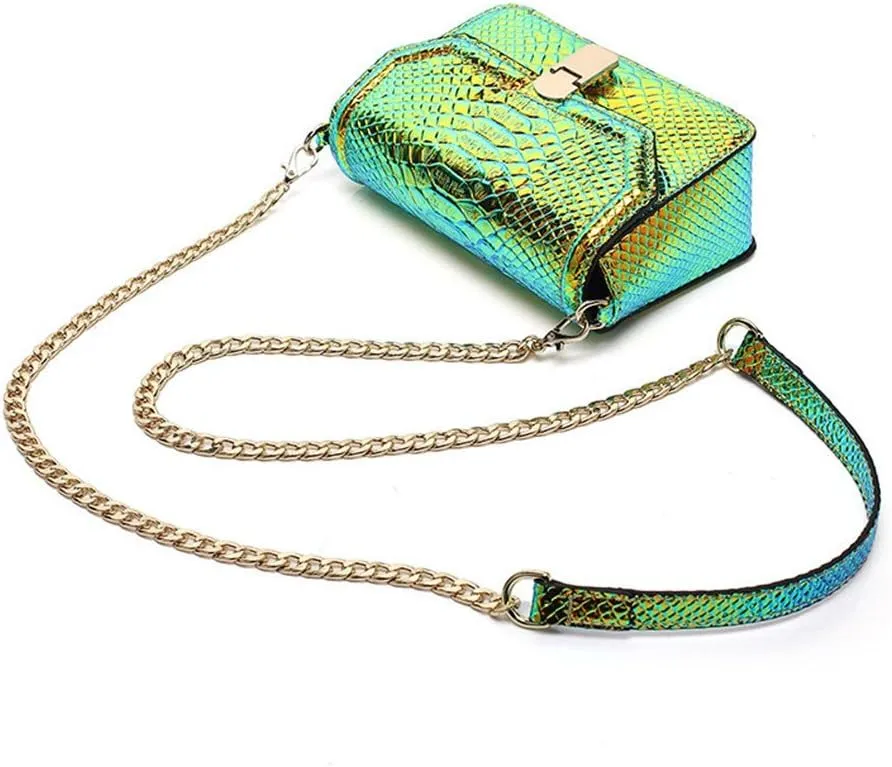 Holographic Snakeskin Crossbody Bag Shoulder Bag Women's Hologram Leather Purse
