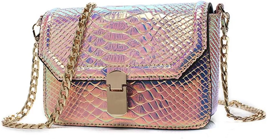 Holographic Snakeskin Crossbody Bag Shoulder Bag Women's Hologram Leather Purse