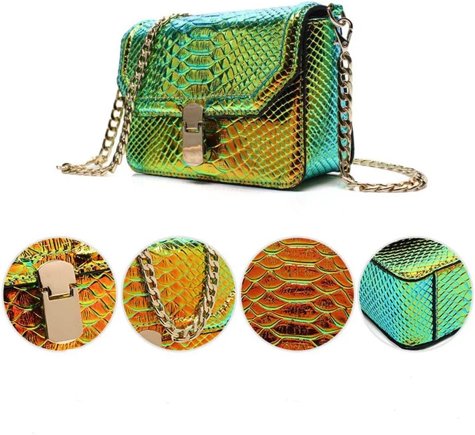 Holographic Snakeskin Crossbody Bag Shoulder Bag Women's Hologram Leather Purse