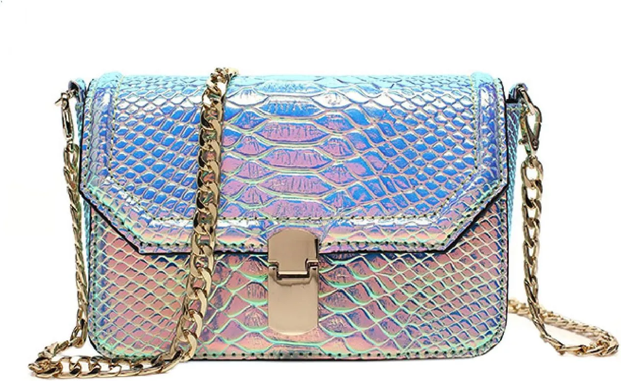 Holographic Snakeskin Crossbody Bag Shoulder Bag Women's Hologram Leather Purse