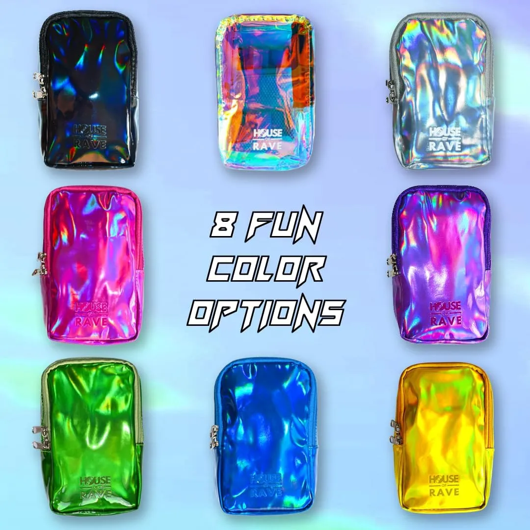 Holographic Thigh Bag No-Slip-Padded Backing - Inner Pockets & Double Zipper Carnival Thigh Bag for Women - Iridescent Leg Bag - Reflective Phone Holder (Blue)