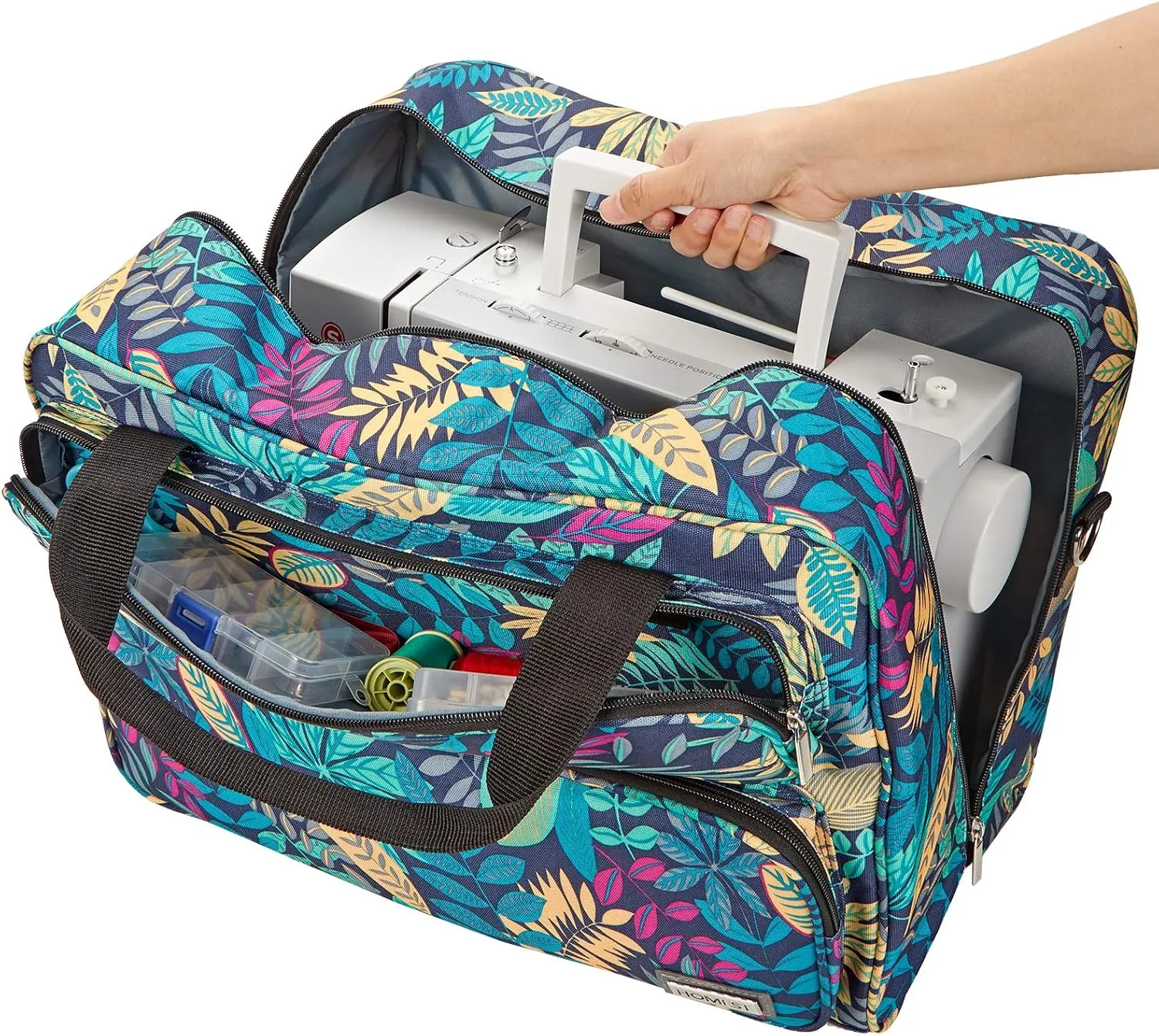 HOMEST Sewing Machine Carrying Case, Universal Tote Bag with Shoulder Strap Compatible with Most Standard Singer, Brother, Janome, Floral (Patent Design)