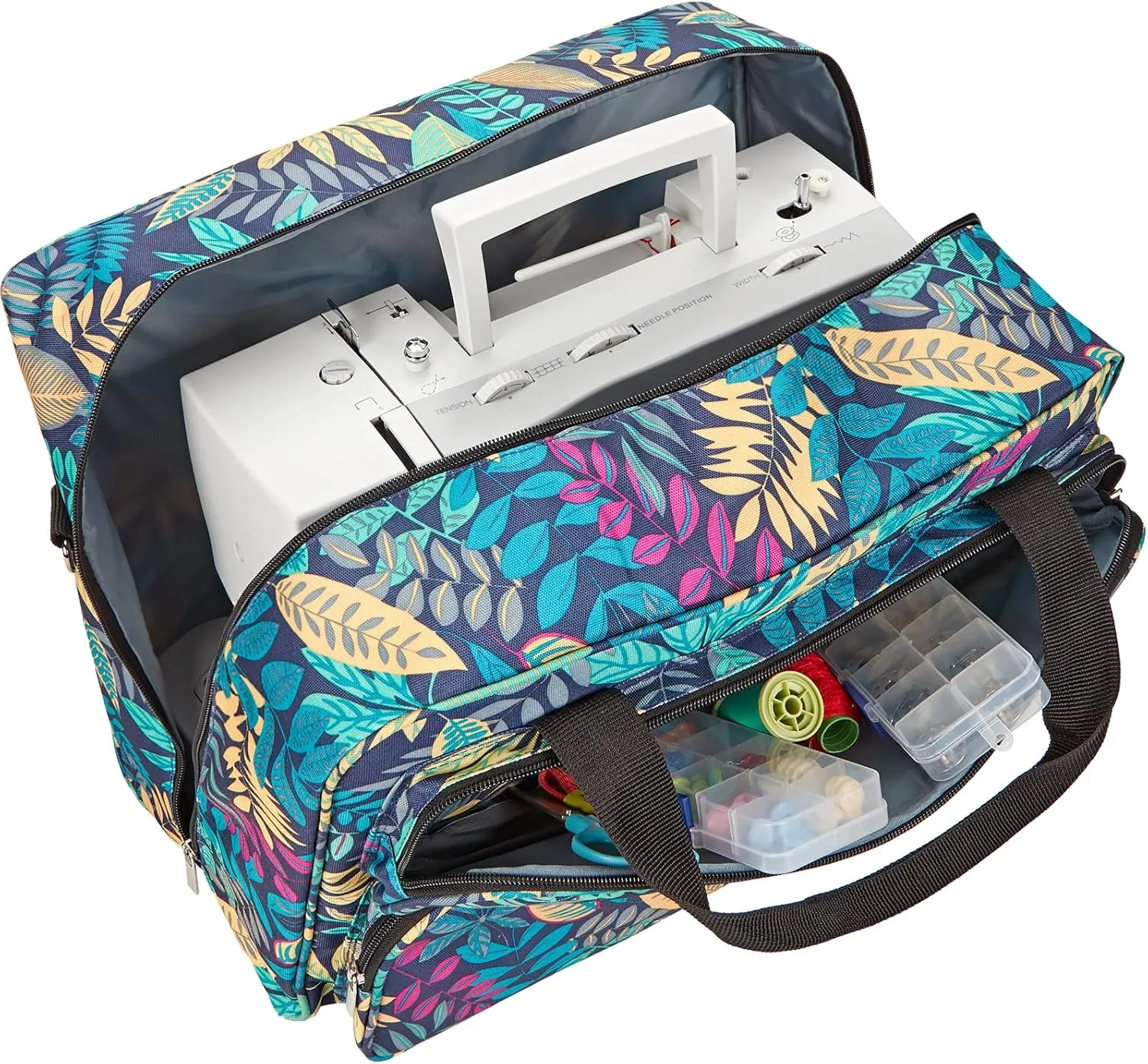 HOMEST Sewing Machine Carrying Case, Universal Tote Bag with Shoulder Strap Compatible with Most Standard Singer, Brother, Janome, Floral (Patent Design)