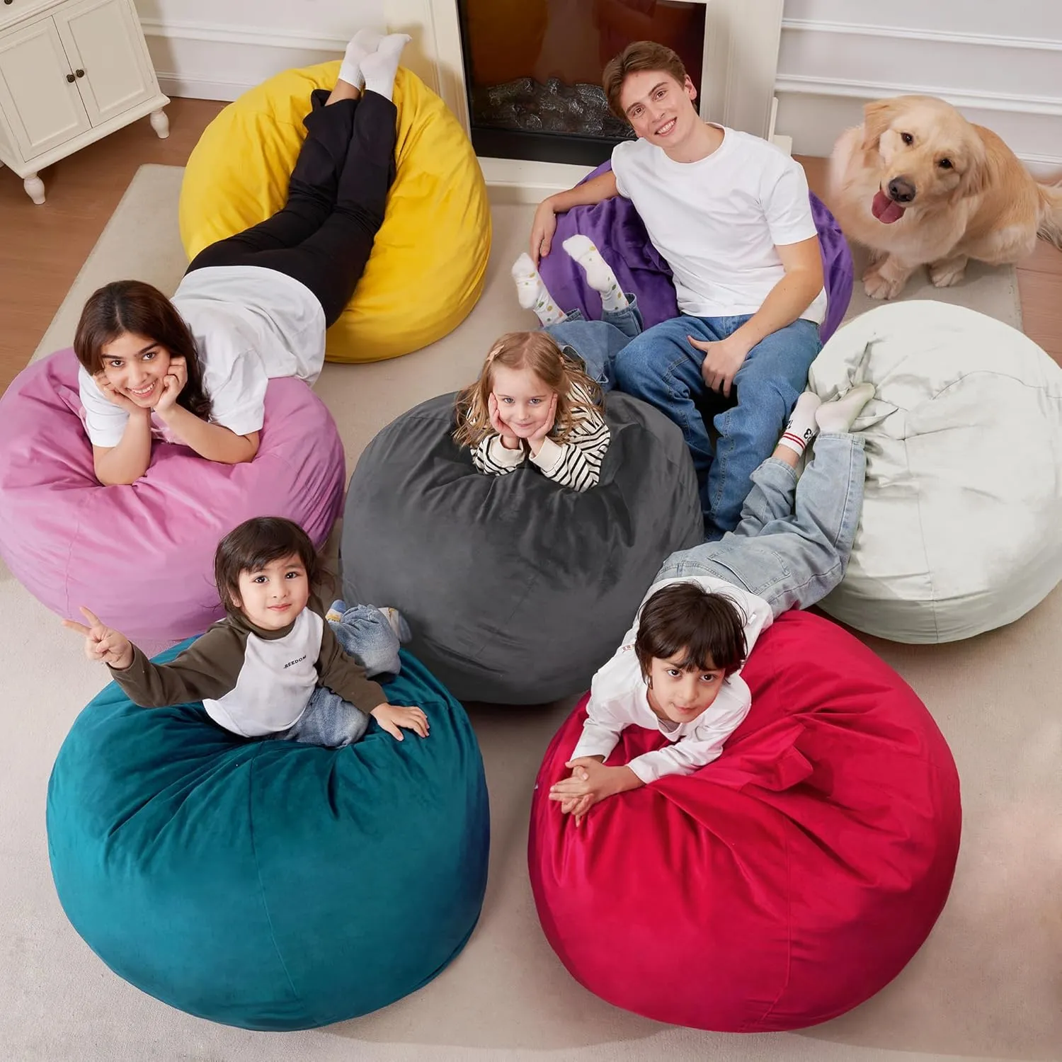 Homguava 2.5FT Bean Bag Chair: 2.5' Bean Bags with Memory Foam Filled,Comfy Beanbag Chairs Round Bean Bag Sofa with Dutch Velvet Cover-Light Grey