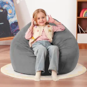 Homguava 2.5FT Bean Bag Chair: 2.5' Bean Bags with Memory Foam Filled,Comfy Beanbag Chairs Round Bean Bag Sofa with Dutch Velvet Cover-Light Grey