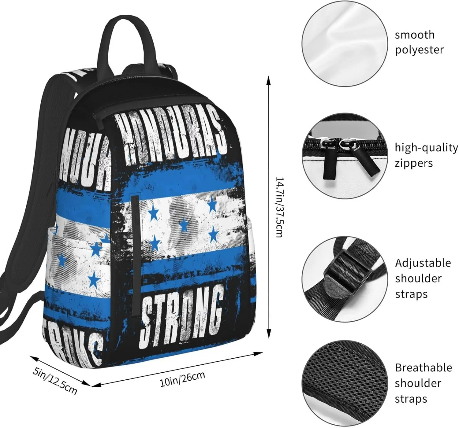Honduras Strong Graffiti Flag Casual Backpacks Large Capacity Laptop Backpack Sports Fitness Rucksack Travel Carry-On Daypack Work Bag for Outdoor Camping