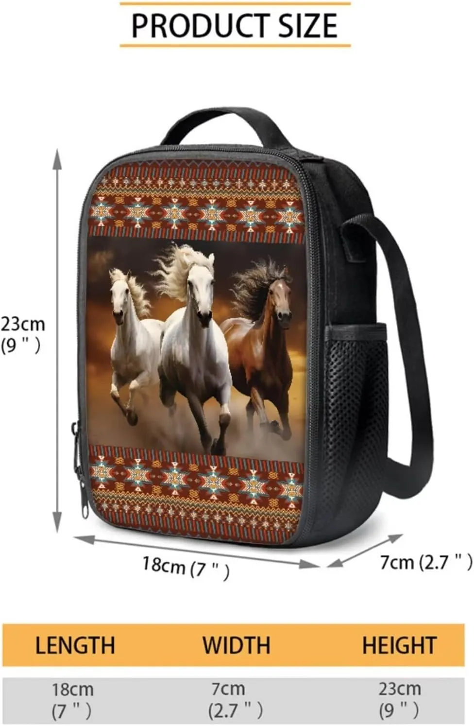 Horse Backpack Lunchbox Set Boys 3 Piece Schoolbag Set with Pencil Case Middle School High School Large Book Bags Teen Girls Southwest Africa Aztec Camping Rucksack Laptop Backpacks