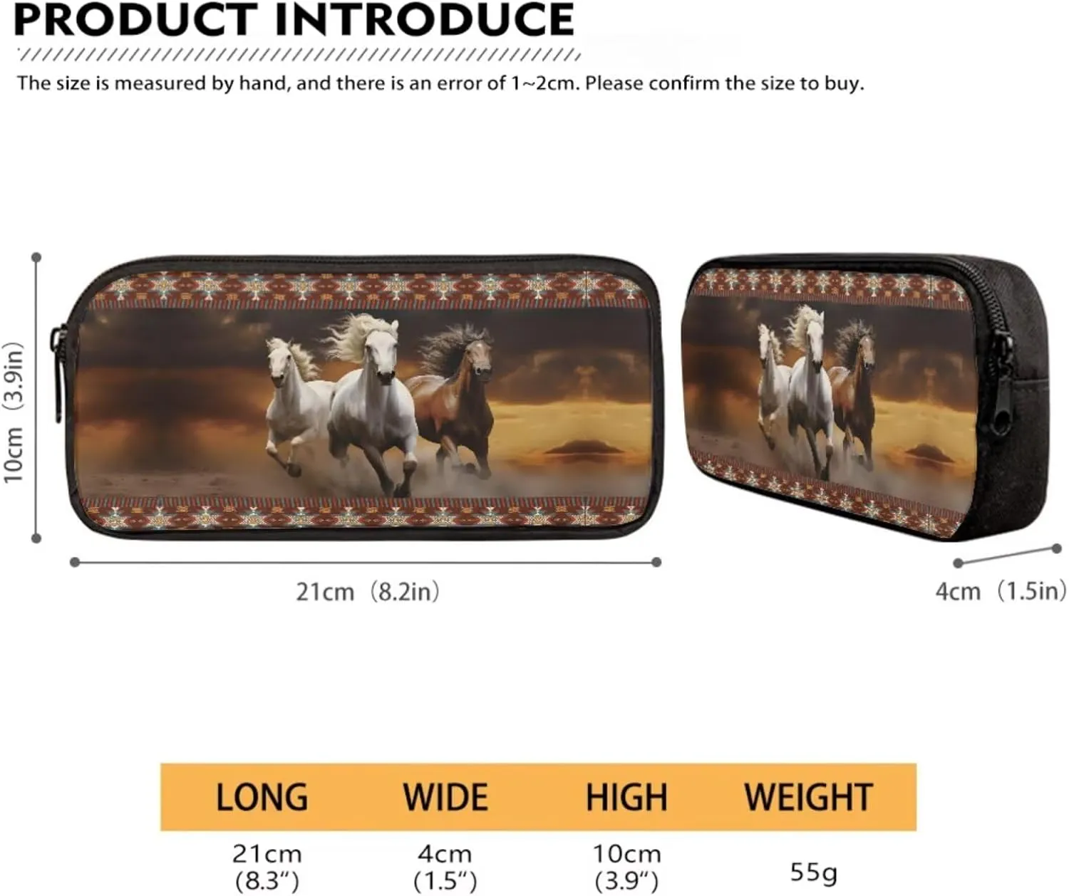 Horse Backpack Lunchbox Set Boys 3 Piece Schoolbag Set with Pencil Case Middle School High School Large Book Bags Teen Girls Southwest Africa Aztec Camping Rucksack Laptop Backpacks