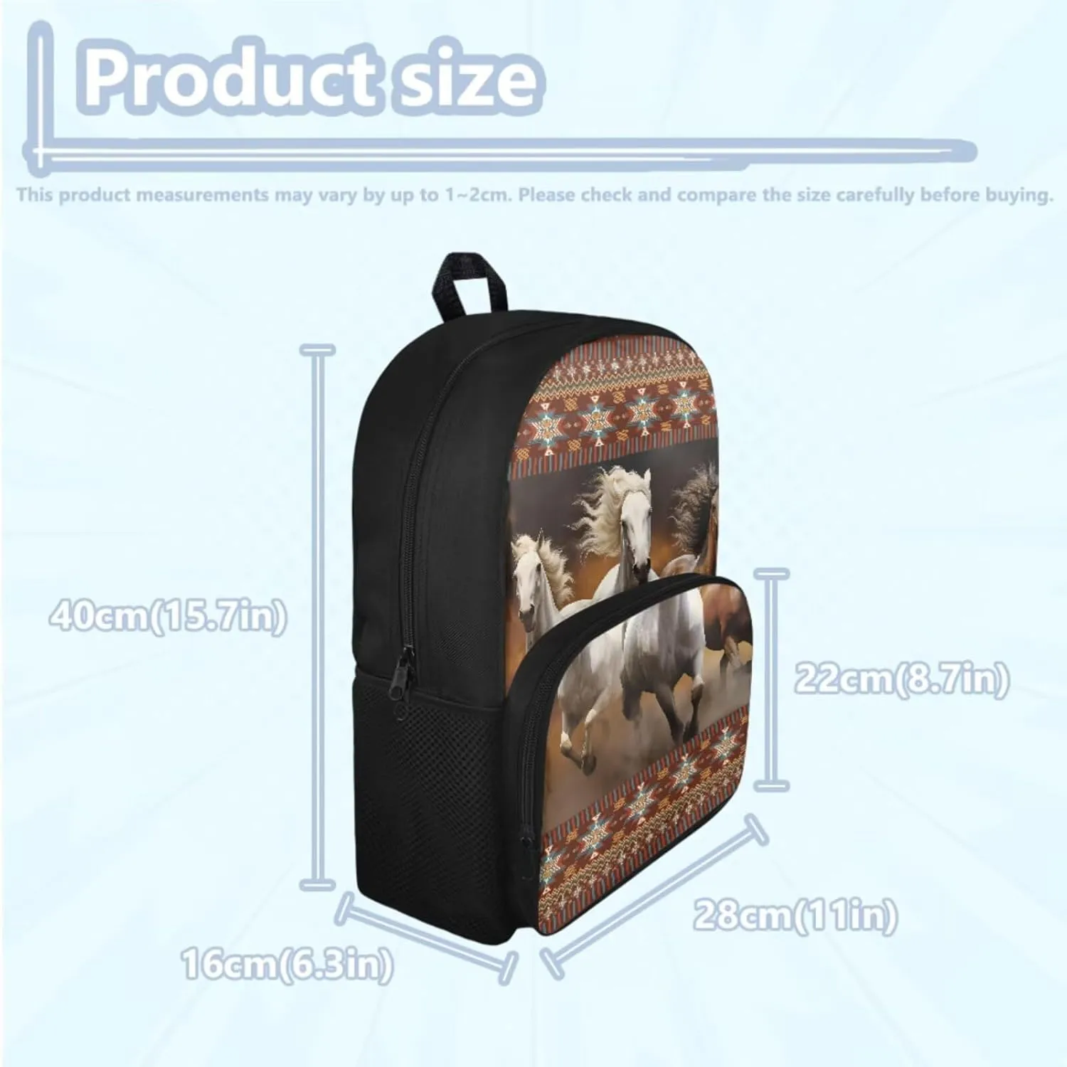 Horse Backpack Lunchbox Set Boys 3 Piece Schoolbag Set with Pencil Case Middle School High School Large Book Bags Teen Girls Southwest Africa Aztec Camping Rucksack Laptop Backpacks