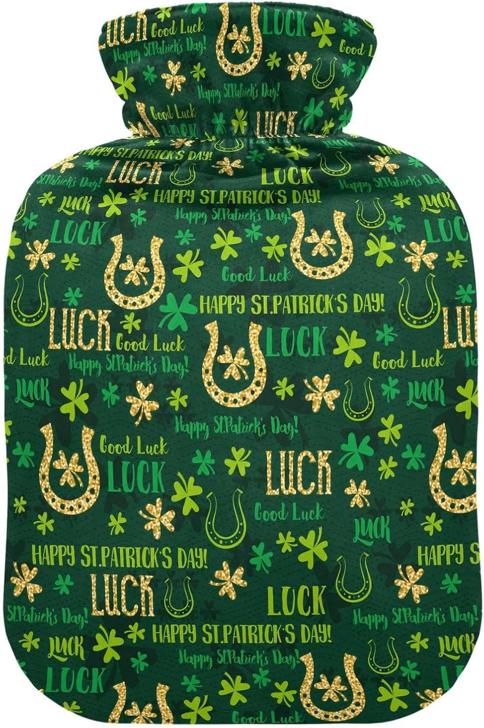 Hot Water Bottle with Soft Cover, 2L Cute Hot Water Bags for Tummy Cramps Neck and Shoulder Waist Pain Relief, Hot and Cold Therapies, St. Patrick's Day