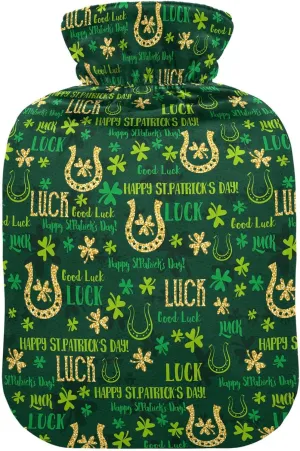 Hot Water Bottle with Soft Cover, 2L Cute Hot Water Bags for Tummy Cramps Neck and Shoulder Waist Pain Relief, Hot and Cold Therapies, St. Patrick's Day