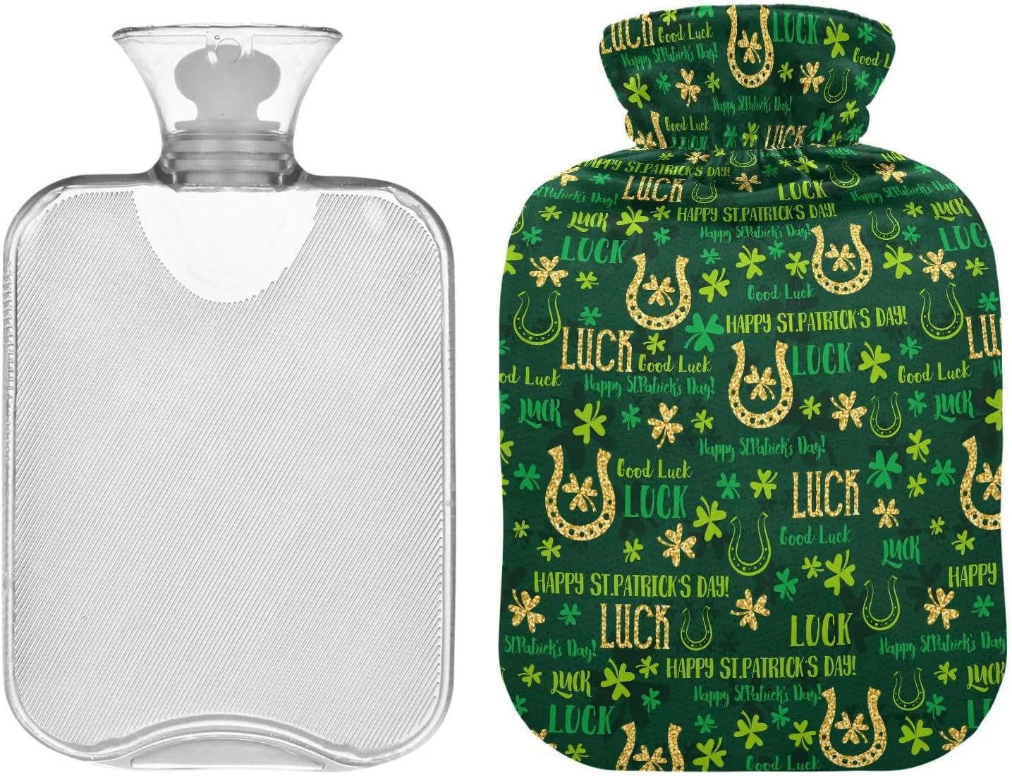 Hot Water Bottle with Soft Cover, 2L Cute Hot Water Bags for Tummy Cramps Neck and Shoulder Waist Pain Relief, Hot and Cold Therapies, St. Patrick's Day
