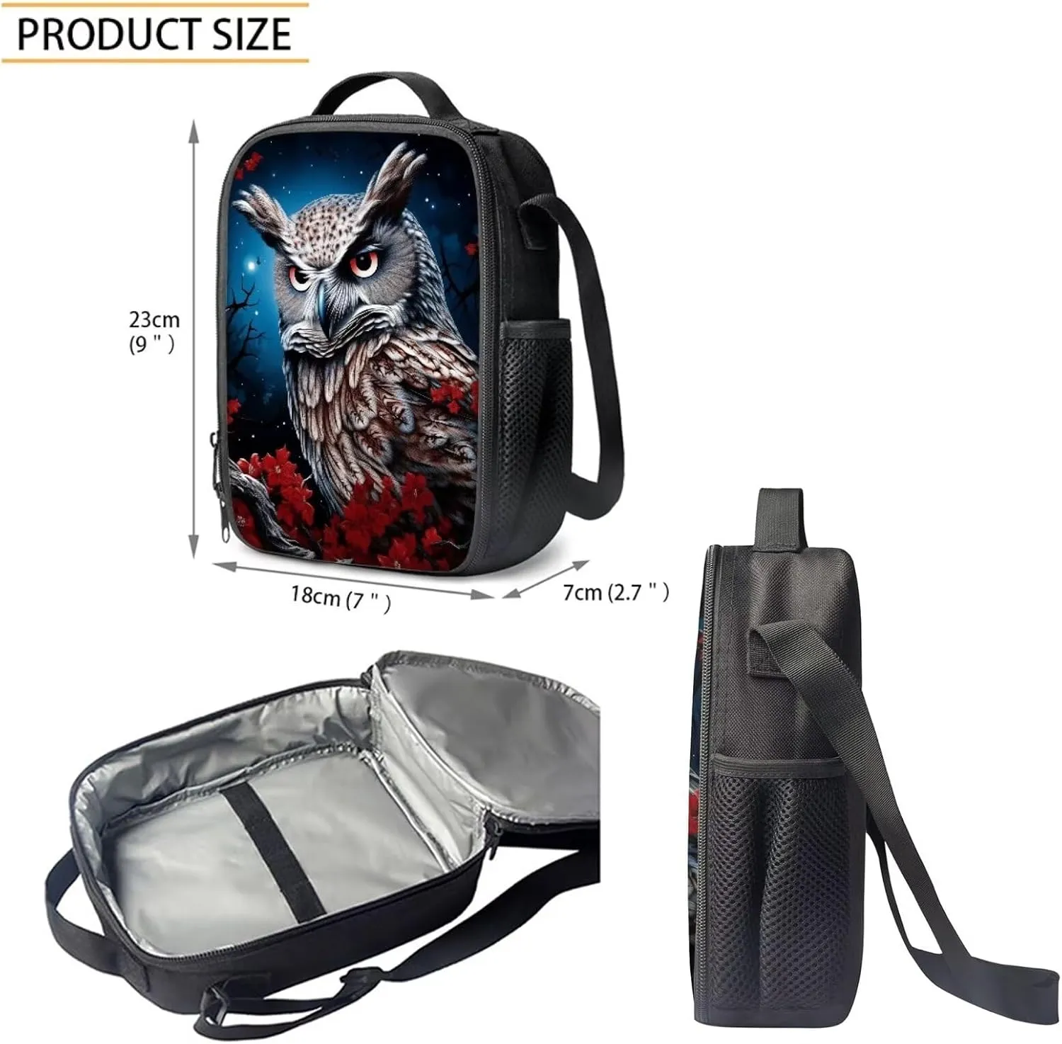 Howilath 3D Owl Flower Print Kids Backpacks for School Teens Girls School Bookbag Set with Lunch Bag Set 3 in 1 Back to School Supplies