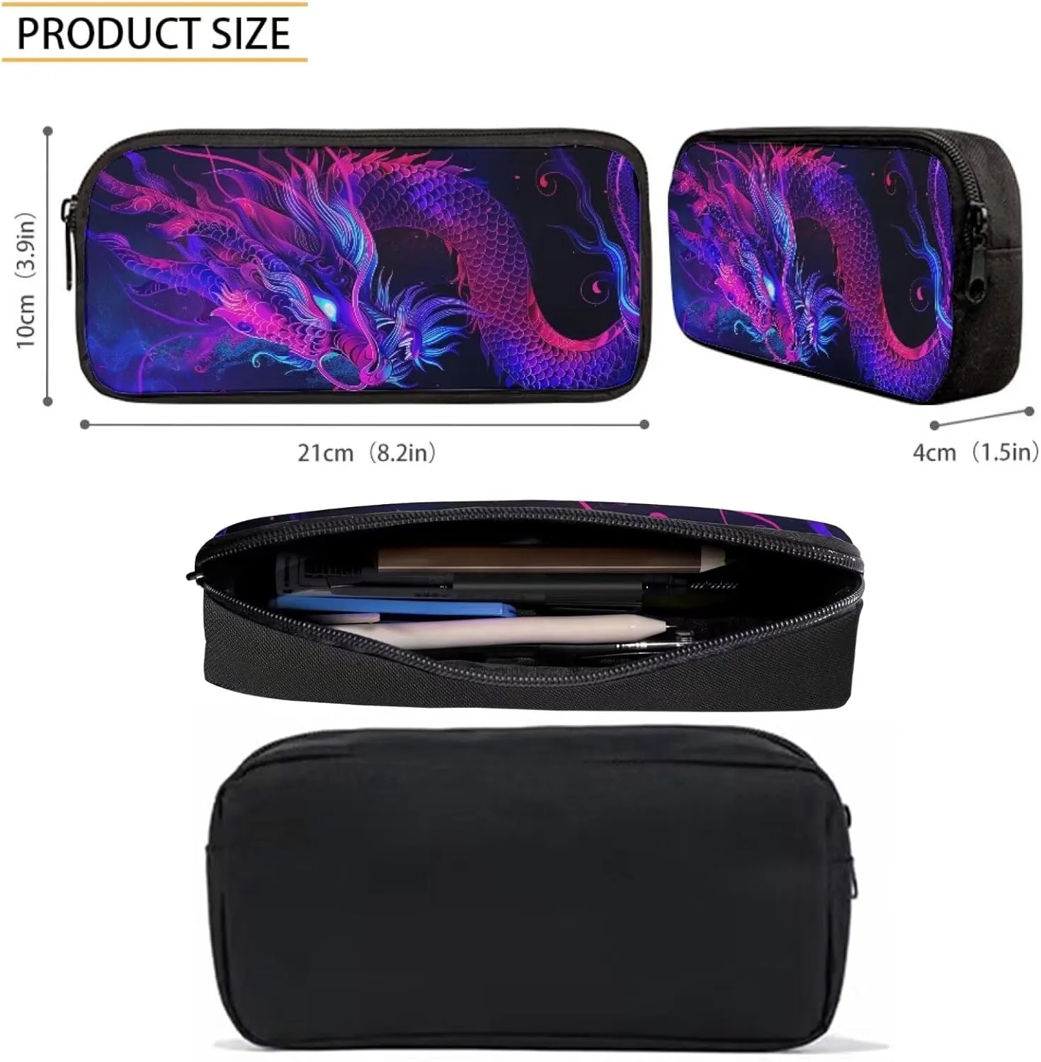 Howilath 3D Purple Dragon Printed Backpacks With Lunch Pack Pencil Case 3pcs, Lightweight Boys Bookbag Back to School