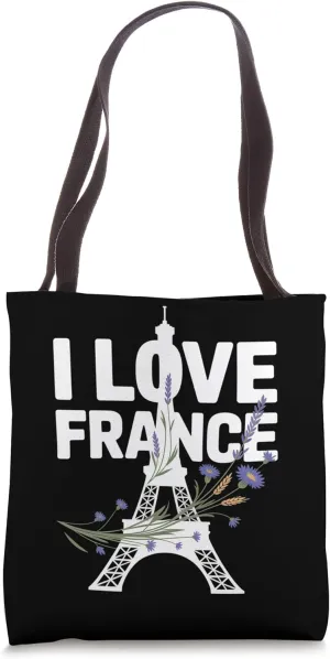 I Love France Eiffel Tower Floral Design Tote Bag